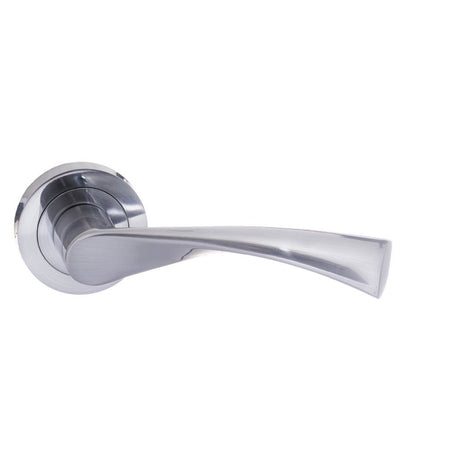 This is an image of STATUS Colorado Lever on Round Rose - Satin Chrome available to order from Trade Door Handles.