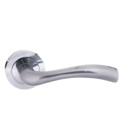 This is an image of STATUS Texas Lever on Round Rose - Satin Chrome available to order from Trade Door Handles.