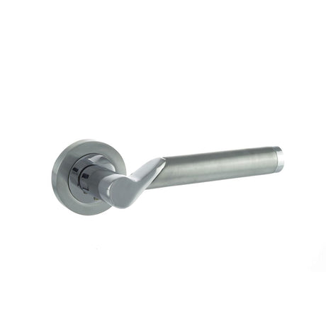 This is an image of STATUS Hawaii Lever on Round Rose - Satin Chrome/Polished Chrome available to order from Trade Door Handles.