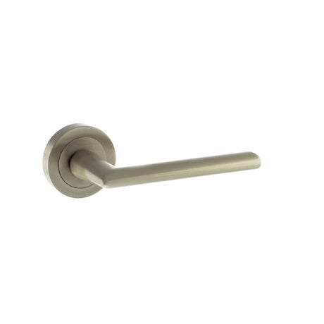 This is an image of STATUS Georgia Lever on Round Rose - Satin Nickel available to order from Trade Door Handles.