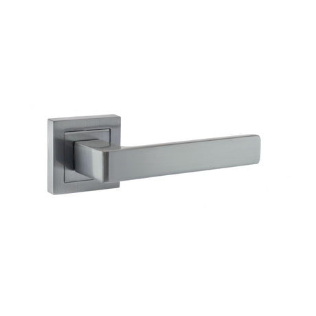 This is an image of STATUS Montana Designer Lever on S4 Square Rose - Satin Chrome available to order from Trade Door Handles.