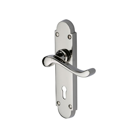 This is an image of a Heritage Brass - Door Handle Lever Lock Savoy Design Polished Nickel Finish, s600-pnf that is available to order from Trade Door Handles in Kendal.