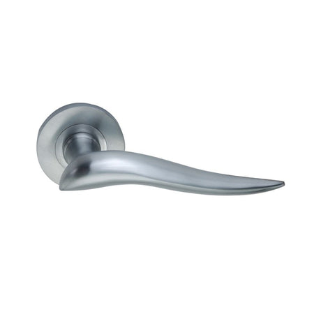 This is an image of Spira Brass - Flavia Lever Door Handle Satin Chrome   available to order from trade door handles, quick delivery and discounted prices.