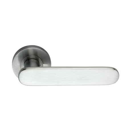This is an image of Spira Brass - Skyla Lever Door Handle Satin Chrome   available to order from trade door handles, quick delivery and discounted prices.