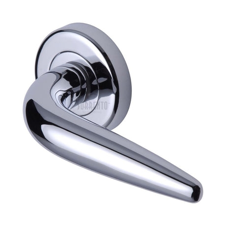 This is an image of a Sorrento - Door Handle Lever Latch on Round Rose Goccia Design Polished Chrome Finis, sc-1012-pc that is available to order from Trade Door Handles in Kendal.