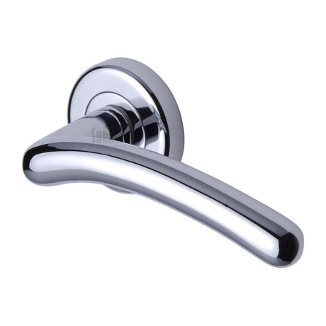 This is an image of a Sorrento - Door Handle Lever Latch on Round Rose Ico Design Polished Chrome Finish, sc-2012-pc that is available to order from Trade Door Handles in Kendal.