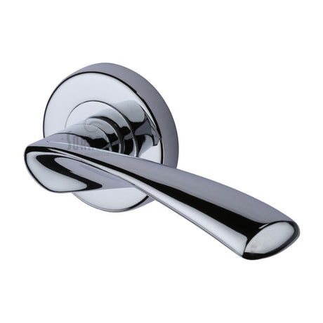 This is an image of a Sorrento - Door Handle Lever Latch on Round Rose Treviso Design Polished Chrome Fini, sc-2042-pc that is available to order from Trade Door Handles in Kendal.