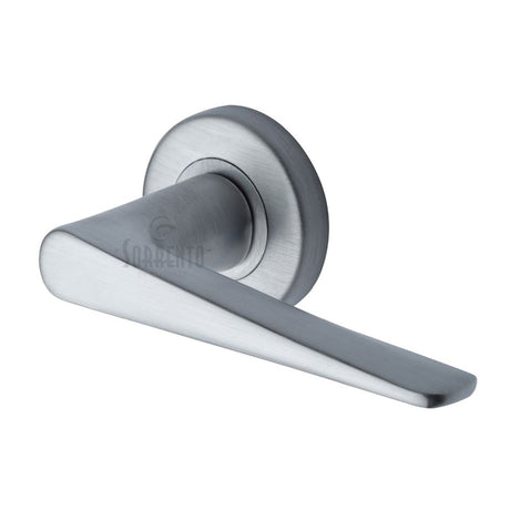 This is an image of a Sorrento - Door Handle Lever Latch on Round Rose Amalfi Design Satin Chrome Finis, sc-2059-sc that is available to order from Trade Door Handles in Kendal.