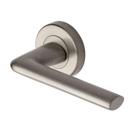 This is an image of a Sorrento - Door Handle Lever Latch on Round Rose Lena Design Satin Nickel Finish, sc-2352-sn that is available to order from Trade Door Handles in Kendal.