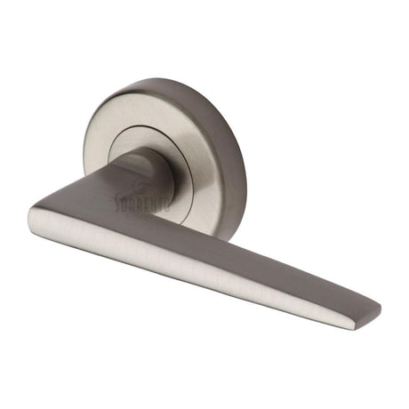 This is an image of a Sorrento - Door Handle Lever Latch on Round Rose Swift Design Satin Nickel Finish, sc-3450-sn that is available to order from Trade Door Handles in Kendal.