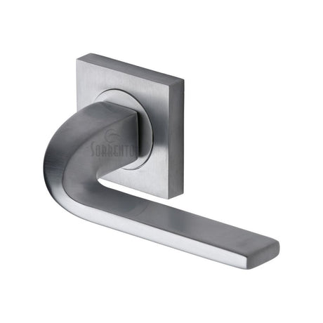 This is an image of a Sorrento - Door Handle Lever Latch on Round Rose Stanford Design Satin Chrome Fin, sc-3788-sc that is available to order from Trade Door Handles in Kendal.