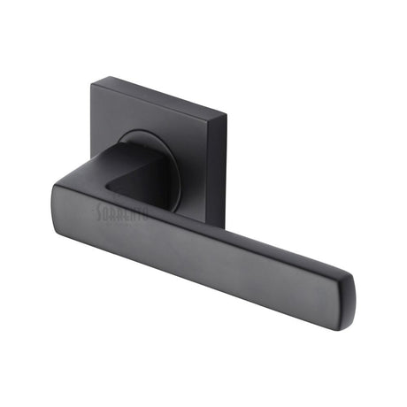 This is an image of a Sorrento - Door Handle Lever Latch on Square Rose Axis Design Matt Black Finish, sc-4062-blk that is available to order from Trade Door Handles in Kendal.