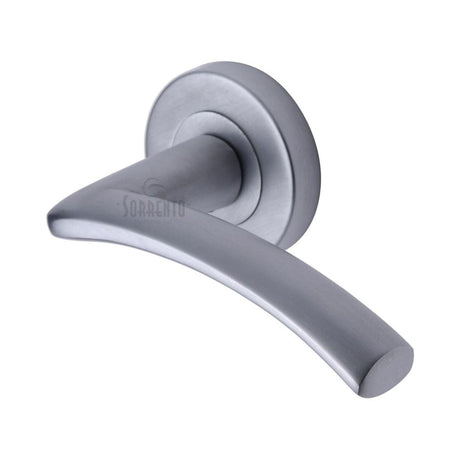 This is an image of a Sorrento - Door Handle Lever Latch on Round Rose Tosca Design Satin Chrome Finish, sc-4352-sc that is available to order from Trade Door Handles in Kendal.