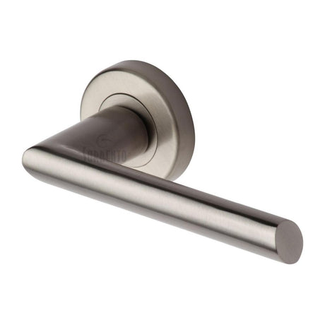 This is an image of a Sorrento - Door Handle Lever Latch on Round Rose Mercury Design Satin Nickel Fini, sc-4692-sn that is available to order from Trade Door Handles in Kendal.