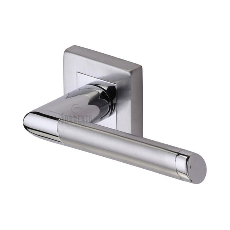 This is an image of a Sorrento - Door Handle Lever Latch on Square Rose Mercury Sq Design Apollo Finis, sc-4695-ap that is available to order from Trade Door Handles in Kendal.