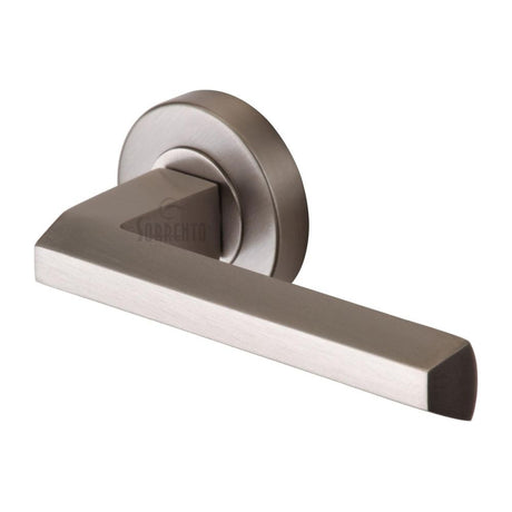This is an image of a Sorrento - Door Handle Lever Latch on Round Rose Deda Design Satin Nickel Finish, sc-4754-sn that is available to order from Trade Door Handles in Kendal.