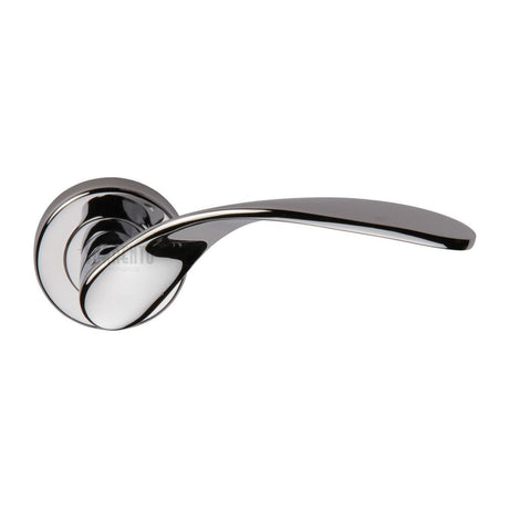 This is an image of a Sorrento - Door Handle Lever Latch on Round Rose Lorenz Design Polished Chrome Finis, sc-5225-pc that is available to order from Trade Door Handles in Kendal.