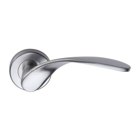 This is an image of a Sorrento - Door Handle Lever Latch on Round Rose Lorenz Design Satin Chrome Finis, sc-5225-sc that is available to order from Trade Door Handles in Kendal.