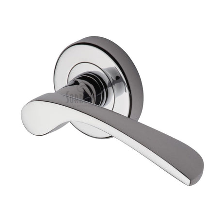 This is an image of a Sorrento - Door Handle Lever Latch on Round Rose Arcadia Design Polished Chrome Fini, sc-5380-pc that is available to order from Trade Door Handles in Kendal.