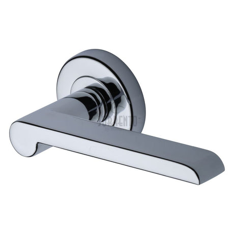 This is an image of a Sorrento - Door Handle Lever Latch on Round Rose Lugano Design Polished Chrome Finis, sc-6220-pc that is available to order from Trade Door Handles in Kendal.