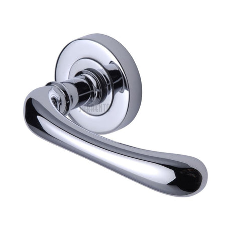 This is an image of a Sorrento - Door Handle Lever Latch on Round Rose Donna Design Polished Chrome Finish, sc-6352-pc that is available to order from Trade Door Handles in Kendal.