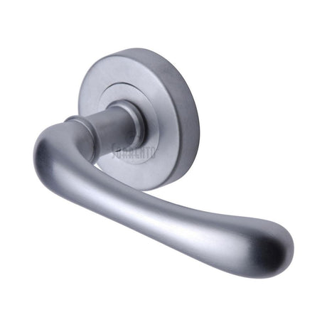 This is an image of a Sorrento - Door Handle Lever Latch on Round Rose Donna Design Satin Chrome Finish, sc-6352-sc that is available to order from Trade Door Handles in Kendal.