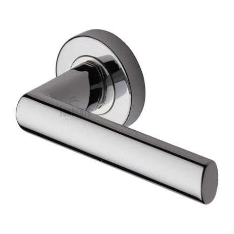 This is an image of a Sorrento - Door Handle Lever Latch on Round Rose Milan Design Polished Chrome Finish, sc-6420-pc that is available to order from Trade Door Handles in Kendal.