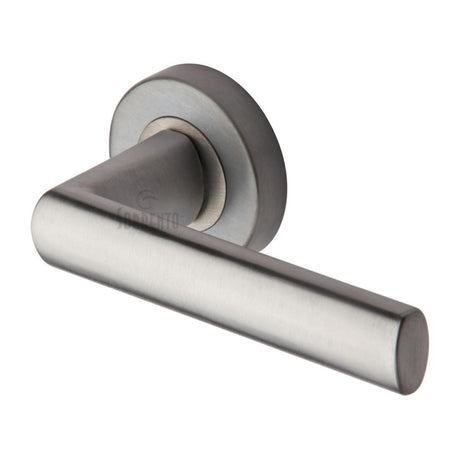 This is an image of a Sorrento - Door Handle Lever Latch on Round Rose Milan Design Satin Chrome Finish, sc-6420-sc that is available to order from Trade Door Handles in Kendal.