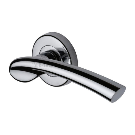 This is an image of a Sorrento - Door Handle Lever Latch on Round Rose Paris Design Polished Chrome Finish, sc-6743-pc that is available to order from Trade Door Handles in Kendal.
