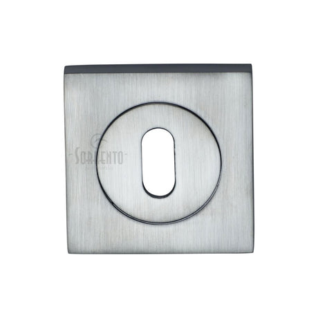 This is an image of a Sorrento - Keyhole Square Escutcheon Satin Chrome Finish, sc-sq0191-sc that is available to order from Trade Door Handles in Kendal.