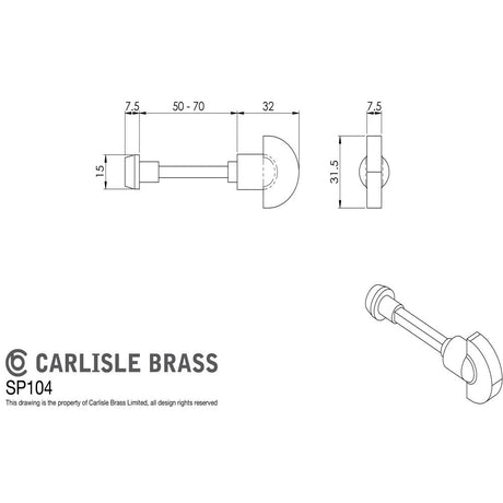 This image is a line drwaing of a Carlisle Brass - Spare Turn and Release - Satin Chrome available to order from Trade Door Handles in Kendal