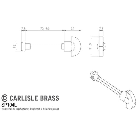 This image is a line drwaing of a Carlisle Brass - Spare Turn and Release Long Version - Polished Brass available to order from Trade Door Handles in Kendal