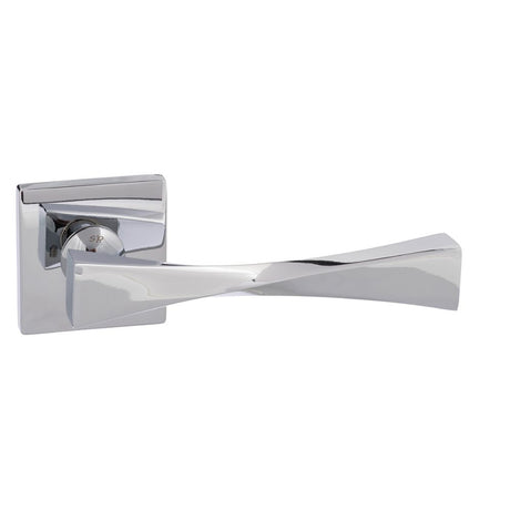 This is an image of Senza Pari Guido Designer Lever on Flush Square Rose - Polished Chrome available to order from Trade Door Handles.