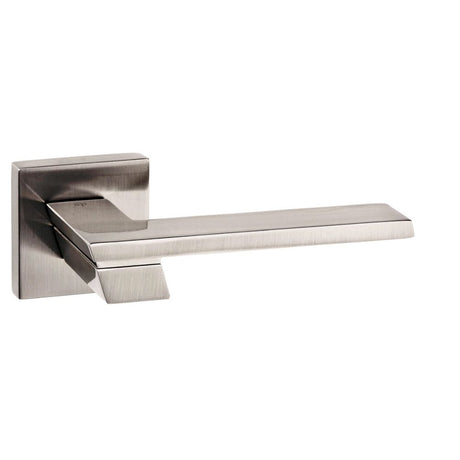 This is an image of Senza Pari Giovanni Designer Lever on Flush Square Rose - Satin Nickel available to order from Trade Door Handles.