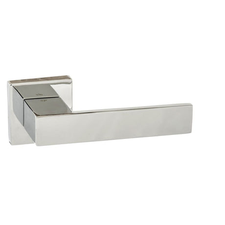 This is an image of Senza Pari Panetti Designer Lever on Flush Square Rose - Polished Chrome available to order from Trade Door Handles.