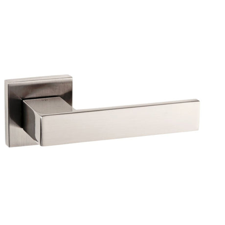 This is an image of Senza Pari Panetti Designer Lever on Flush Square Rose - Satin Nickel available to order from Trade Door Handles.