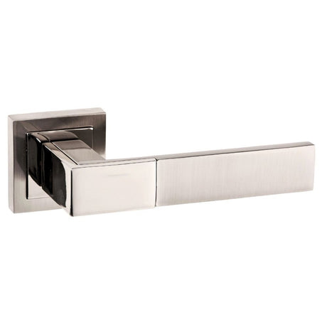 This is an image of Senza Pari Casalli Designer Lever on Square Rose - Satin Nickel/Polished Nickel available to order from Trade Door Handles.
