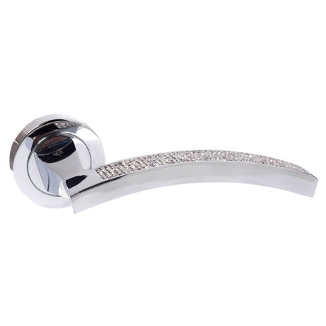 This is an image of Senza Pari Crystal Designer Lever on Round Rose - Polished Chrome available to order from Trade Door Handles.