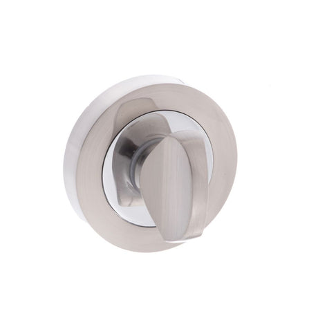 This is an image of Senza Pari WC Turn and Release on Round Rose - Satin Nickel/Chome Plate available to order from Trade Door Handles.