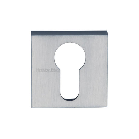 This is an image of a Heritage Brass - Euro Profile Cylinder Escutcheon Satin Chrome Finish, sq5004-sc that is available to order from Trade Door Handles in Kendal.