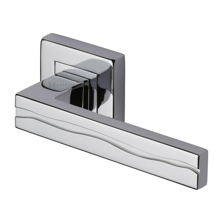 This is an image of a Heritage Brass - Door Handle Lever Latch on Square Rose Amazon Sq Design Polished Chrome finish, sq5440-pc that is available to order from Trade Door Handles in Kendal.
