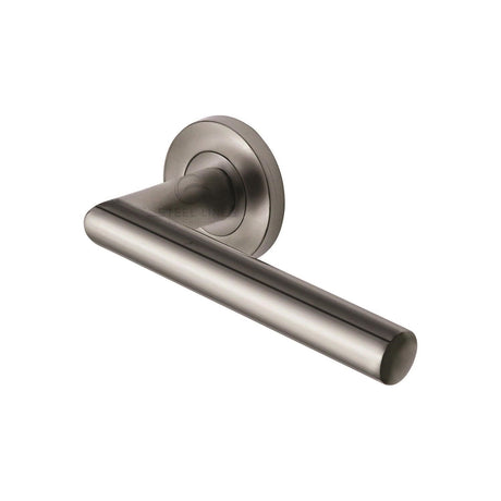 This is an image of a Steel Line Door Handle Lever Latch on Round Rose Tubular Design Satin Stainless Steel finish, ss-401-s that is available to order from Trade Door Handles in Kendal.