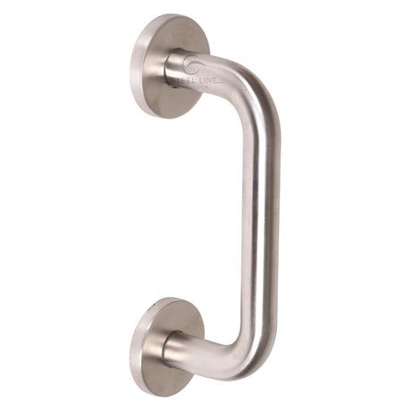 This is an image of a Steel Line Door Pull Handle Bolt Fix 225mm Satin Stainless Steel finish, ss-d190003-s that is available to order from Trade Door Handles in Kendal.