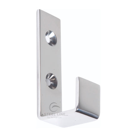 This is an image of a Steel Line Single Robe Hook Stainless Steel Polished Stainless Steel finish, ss-hook002-p that is available to order from Trade Door Handles in Kendal.