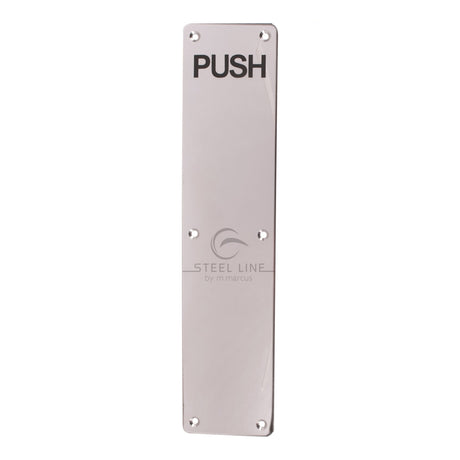 This is an image of a Steel Line Fingerplate Engraved 'Push' Polished Stainless Steel finish, ss-plate004-p that is available to order from Trade Door Handles in Kendal.