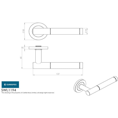 This image is a line drwaing of a Eurospec - Steelworx SWL Philadelphia Lever on Rose - Bright/Satin Stainless Ste available to order from Trade Door Handles in Kendal
