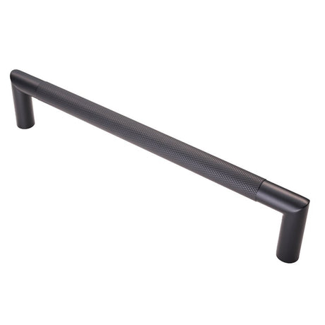 This is an image of a Eurospec - Mitred Knurled Pull Handle - Matt Black that is availble to order from Trade Door Handles in Kendal.