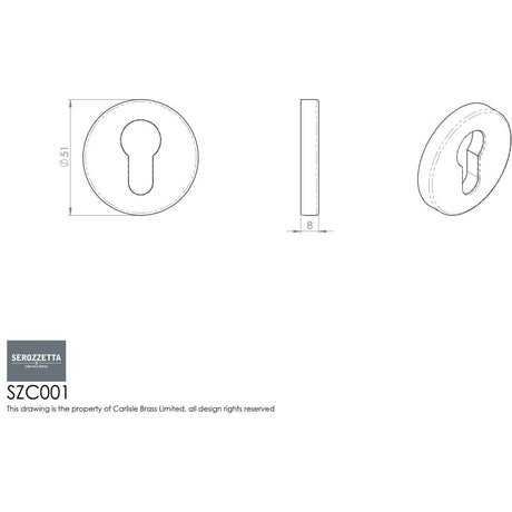 This image is a line drwaing of a Serozzetta - Euro Profile Escutcheon - Polished Chrome available to order from Trade Door Handles in Kendal