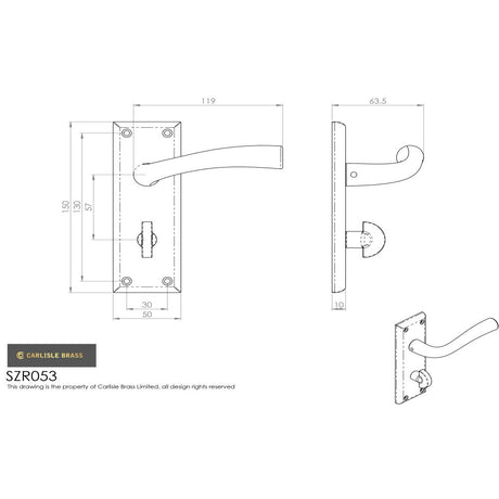 This image is a line drwaing of a Serozzetta - Serozzetta Cinquanta Lever on Bathroom Backplate available to order from Trade Door Handles in Kendal