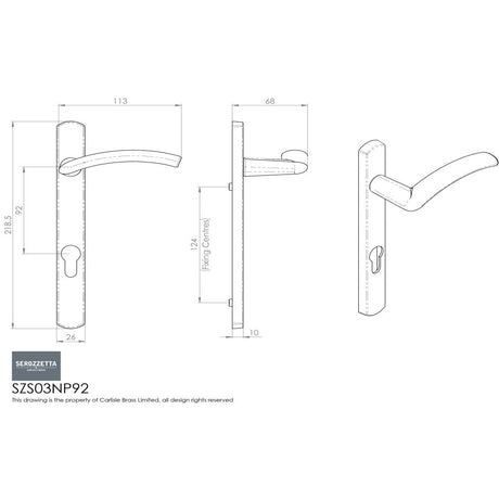 This image is a line drwaing of a Serozzetta - Serozzetta Verde Lever on Narrow Plate (R/H) - Satin Chrome available to order from Trade Door Handles in Kendal